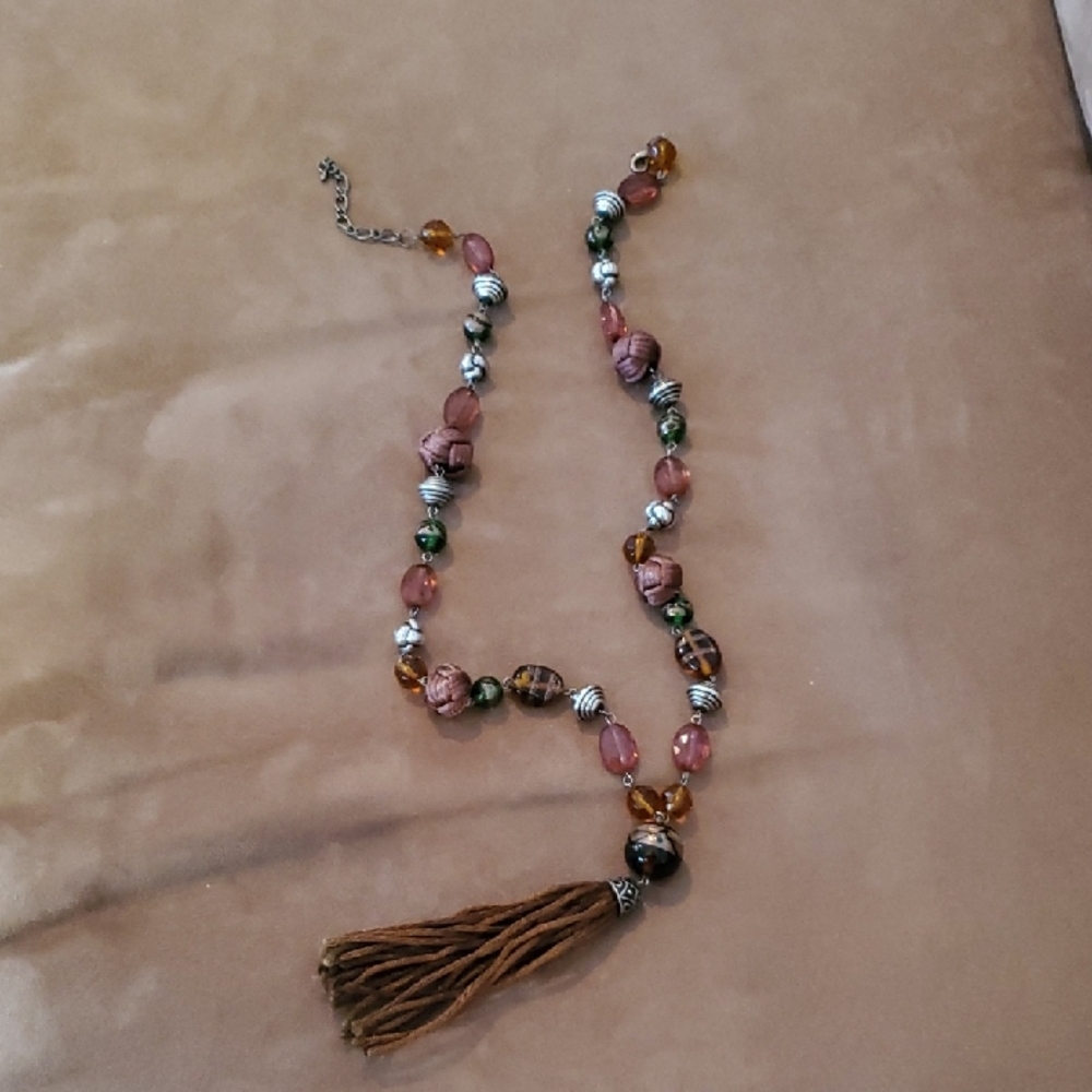 Elegant Boho Multicolor Beaded Necklace with Tassel